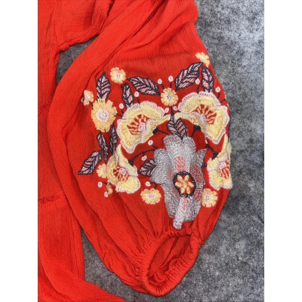 Free People‎ Dress Women's Oversized XS Orange Floral Embroidered Boho Peasant